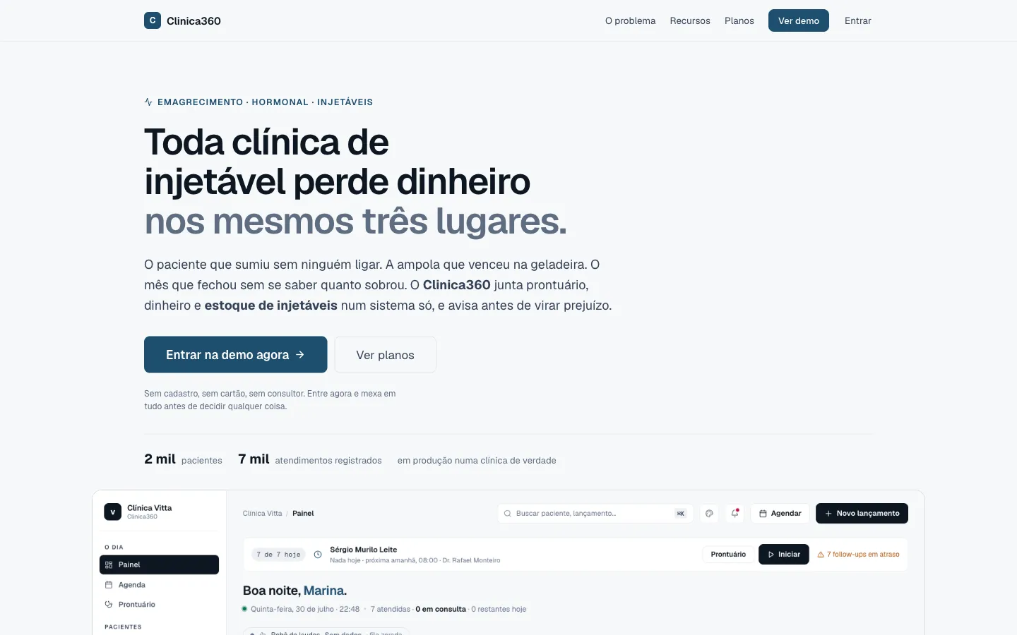 Página do Clinica360, o sistema para clínica, capturada do ar