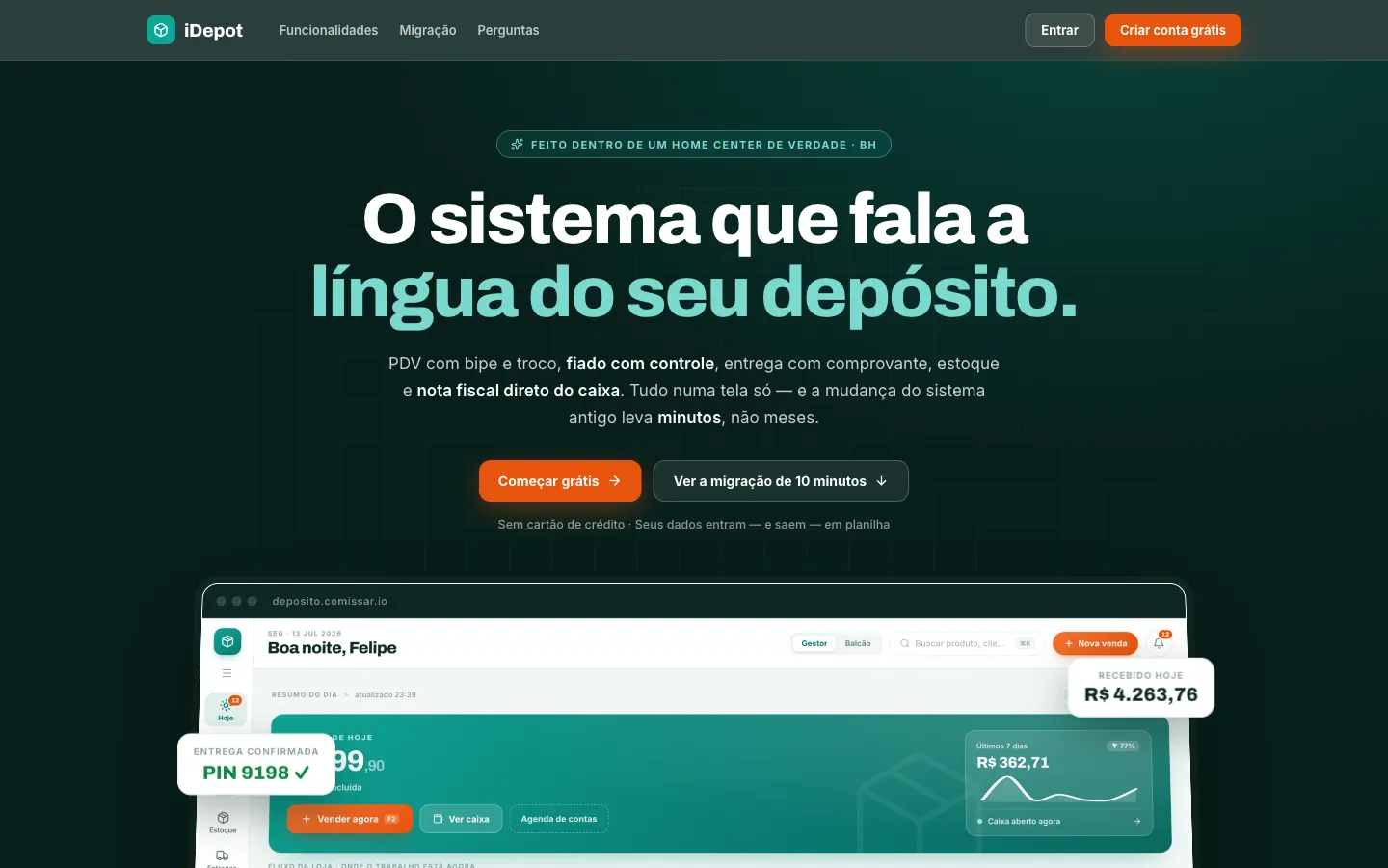 Página do iDepot, o sistema para depósito de material de construção, capturada do ar